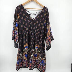 Wrangler Women's XL Dress V-Neck Crisscross V-Back Black Western Boho